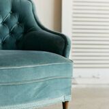 Blue velvet toad bench