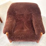 Set of mid-century lounge chairs in oak and teddy