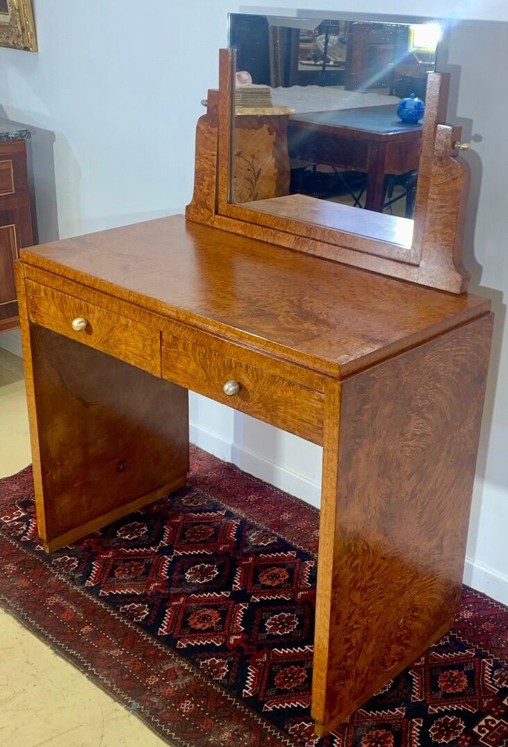 Coiffeuse époque Art Déco en placage de bois précieux Loupe d'AMBOINE