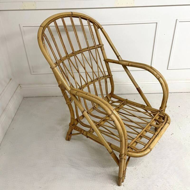 Fauteuil lounge rotin Audoux Minnet - Années 60
