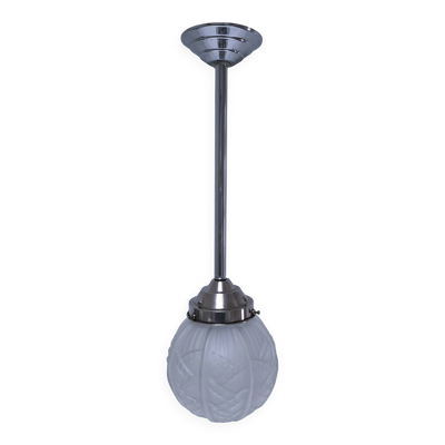 suspension art déco verre moulé monture métal chromé