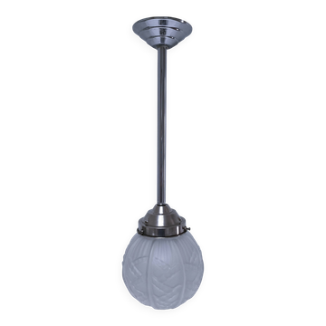 suspension art déco verre moulé monture métal chromé