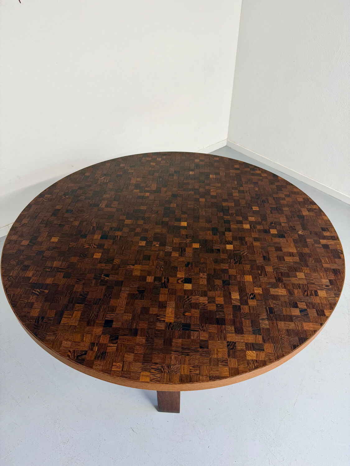 Vintage marquetry wooden table designed by Dieter Waeckerlin for Idealheim an70.