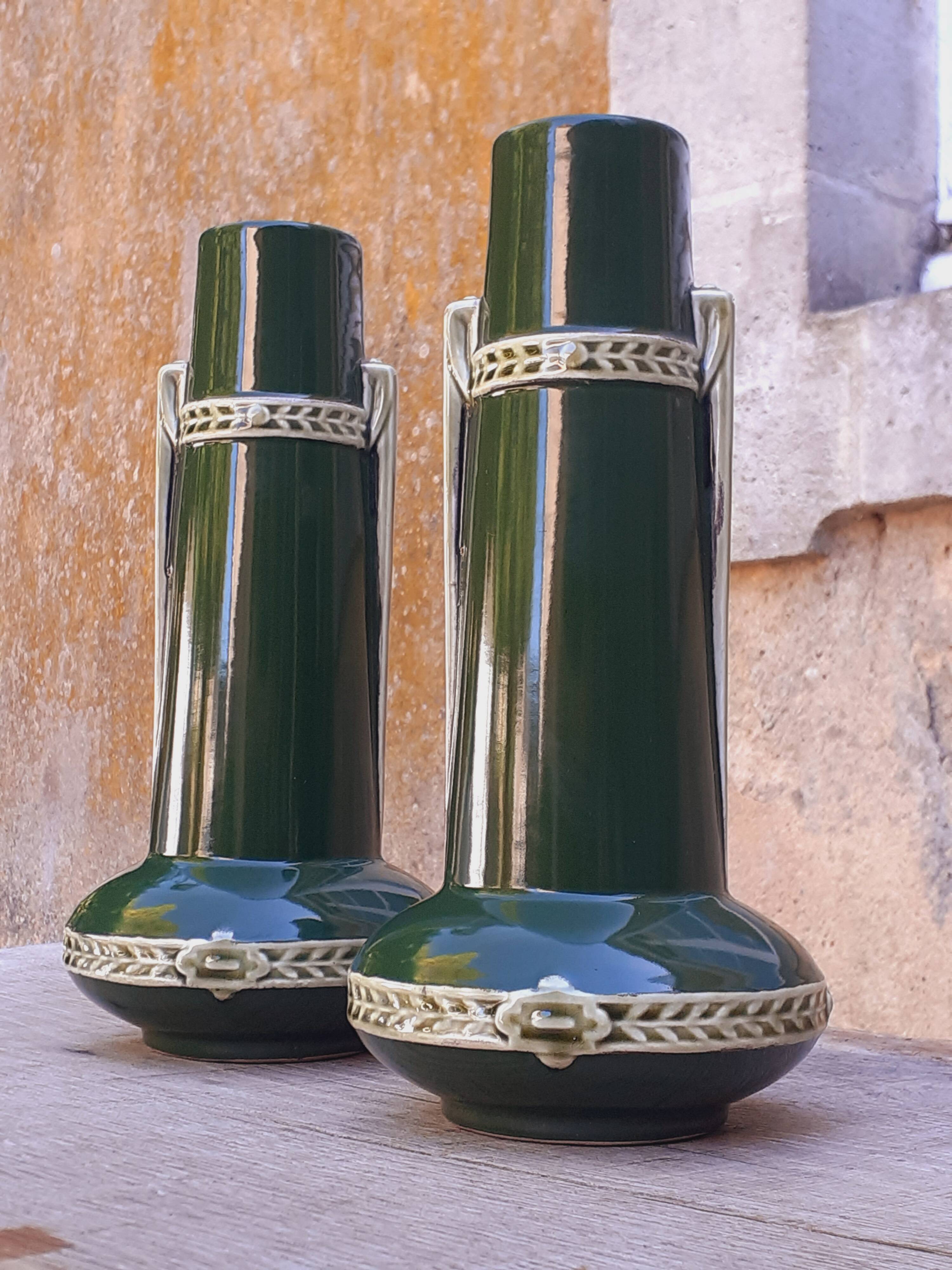 Pair of Art Nouveau barbotine vases by Gustave de Bruyn