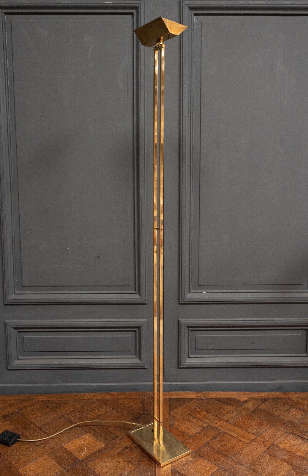 Halogen gilded metal floor lamp 1980 modernist