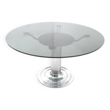 Postmodern Chromed Metal Dining Table with a Round Tempered Glass Top, Italy