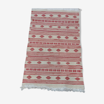 Tapis kilim blanc et rouge fait main 95x59cm