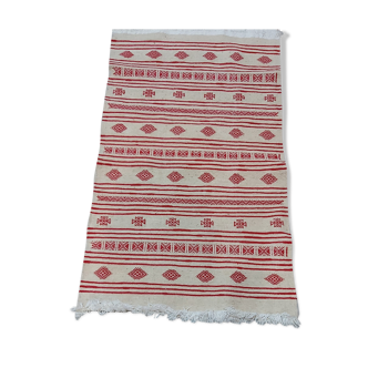Tapis kilim blanc et rouge fait main 95x59cm
