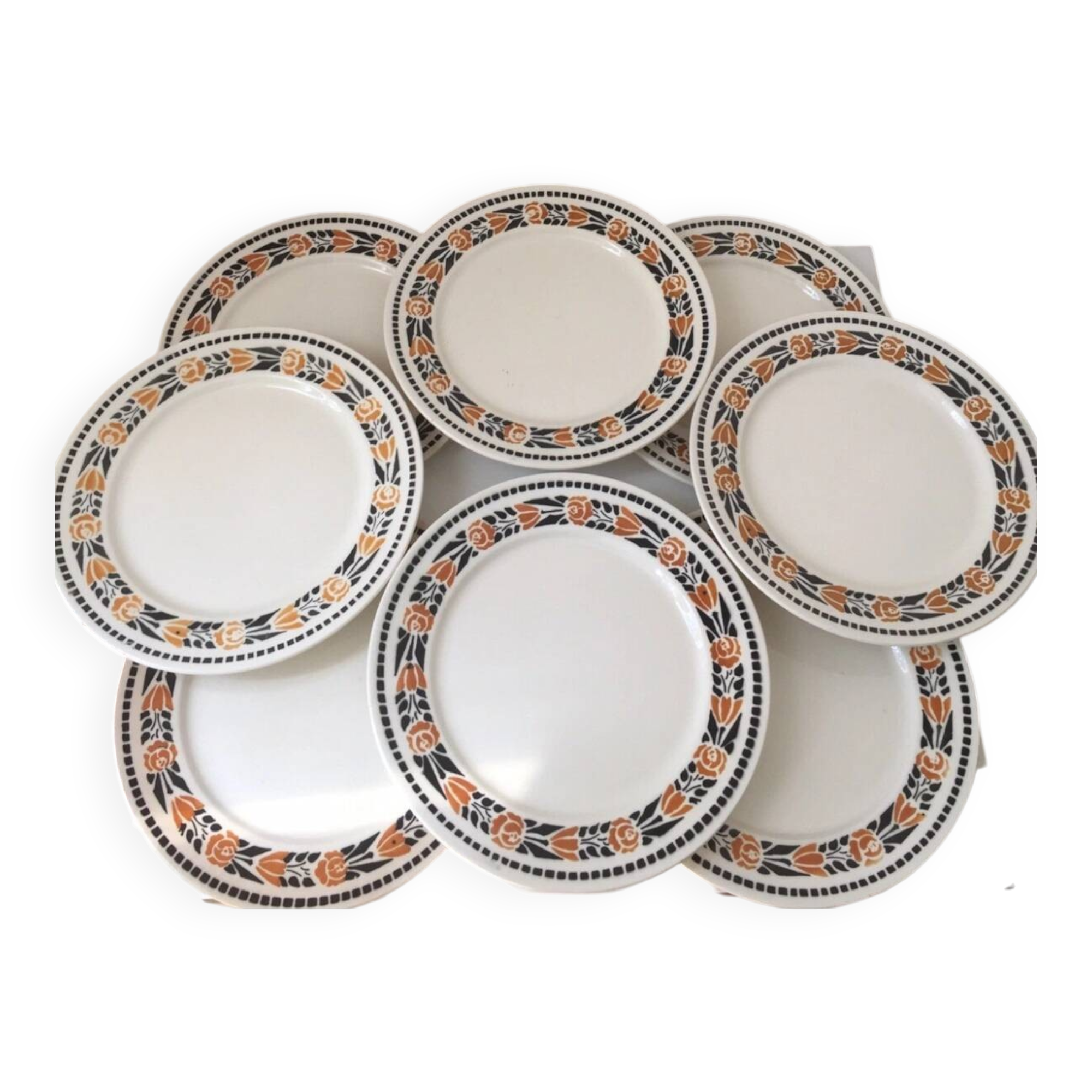 Assiettes à desserts Terre de Fer décor fleurs Badonviller Denise