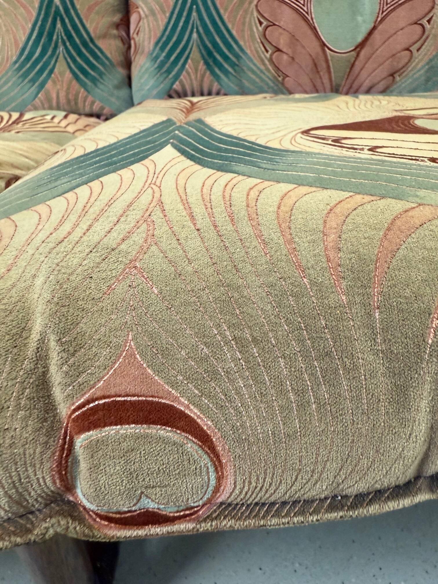 Chaise longue italienne des années 1970 en bambou, rotin, laiton et tissu style Liberty