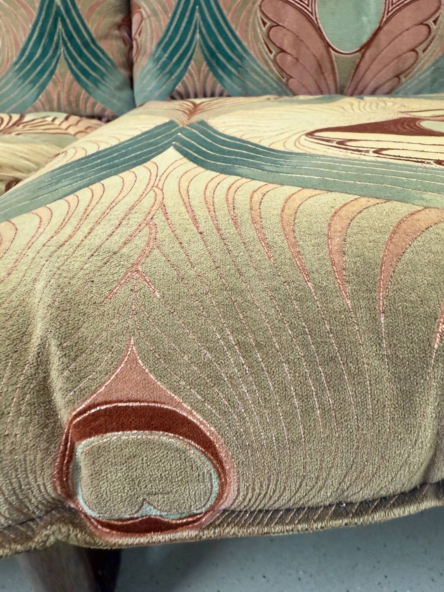 Chaise longue italienne des années 1970 en bambou, rotin, laiton et tissu style Liberty