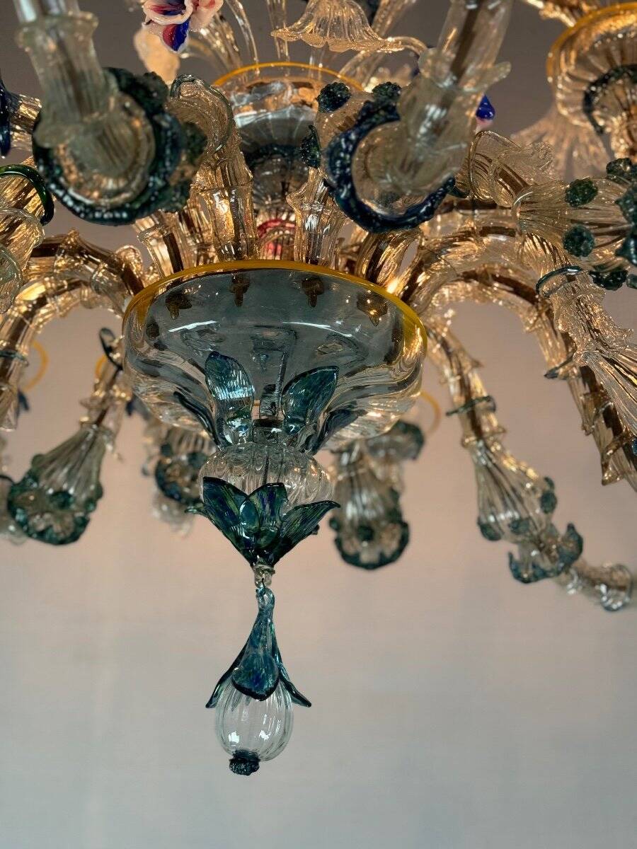 Rezzonico Gondola Chandelier In Multicolored Murano Glass Circa 1900