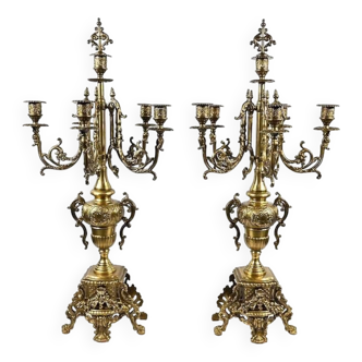 Paire d’importants Candélabres en Bronze Doré, style Louis XIV – Début XIXe