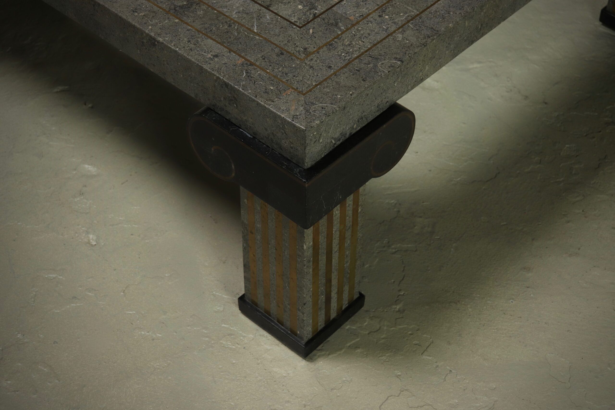 Large Maitland-Smith tessellated stone and brass coffee table 1980s
