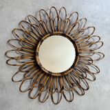 1950s French rattan sun mirror