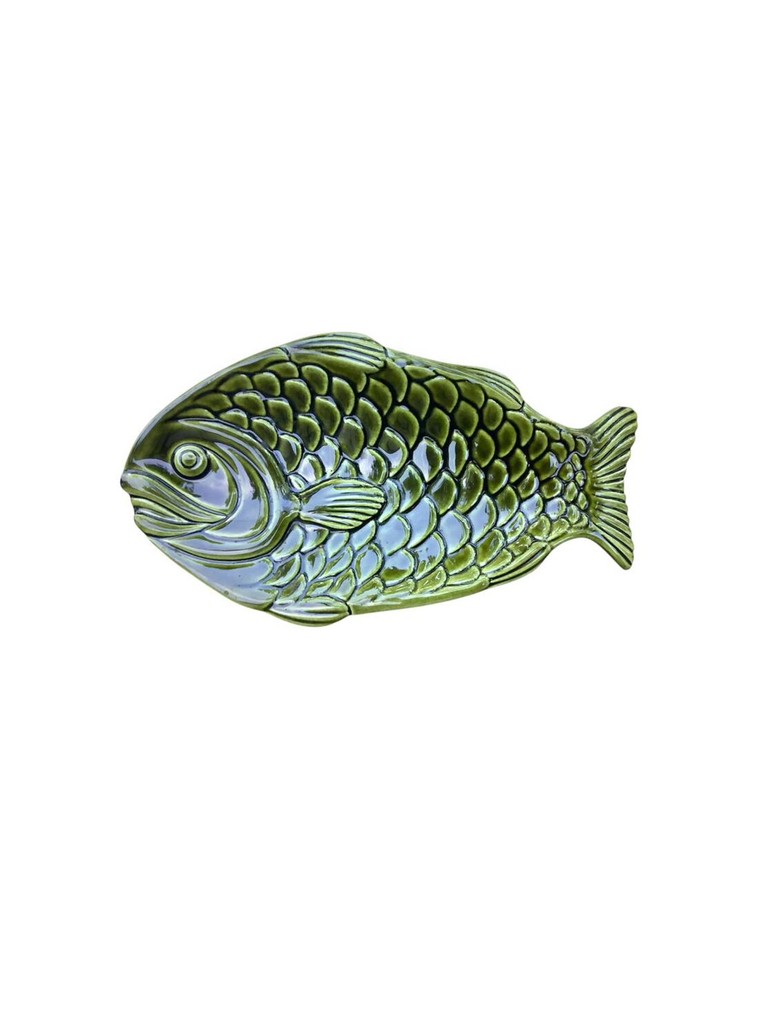 Service à poissons en barbotine verte – 6 pièces