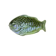 Service à poissons en barbotine verte – 6 pièces