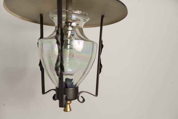 Plafonnier lanterne 1960 verre reflet nacré