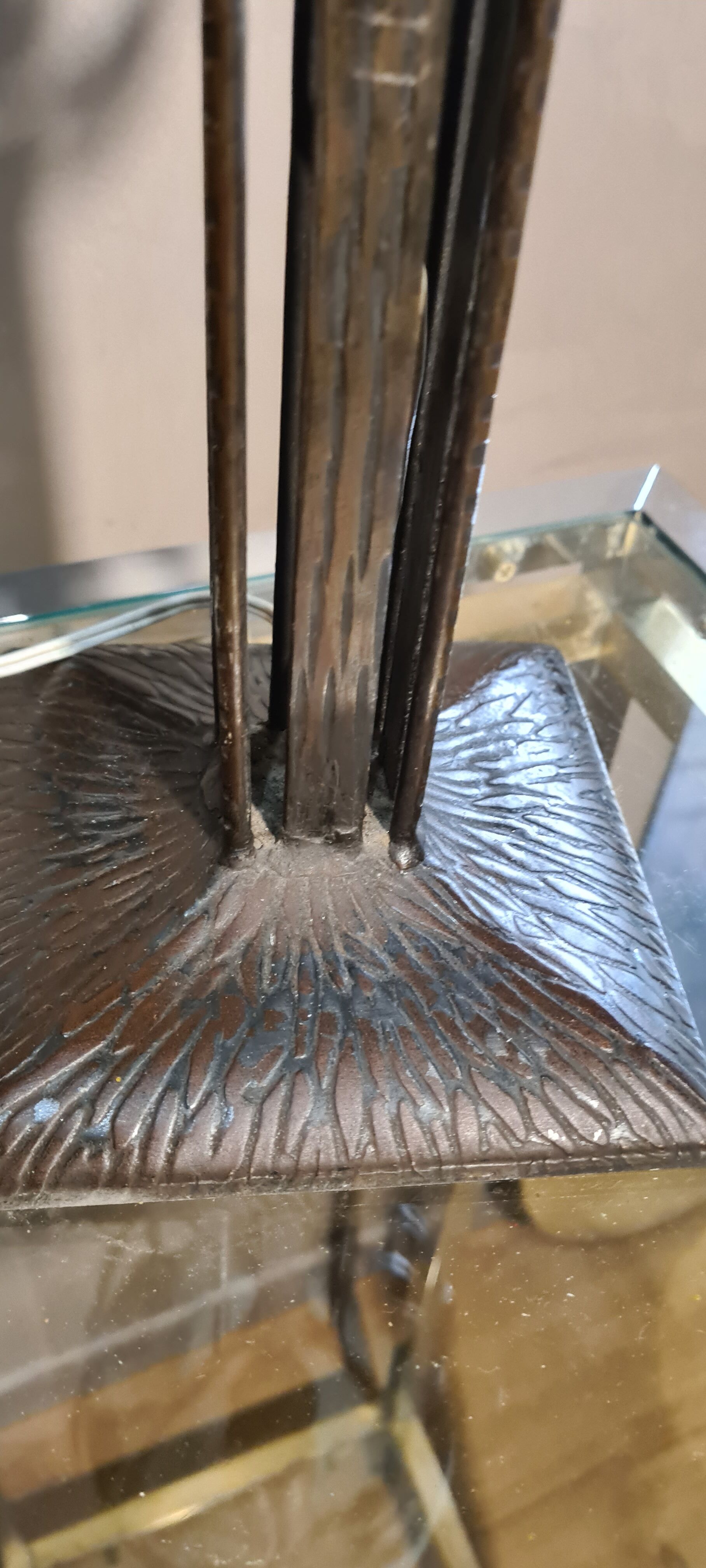 Blue opaline wrought iron lamp 1920 , 40x14