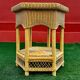 Vintage hexagonal rattan side table with original label, 1980.