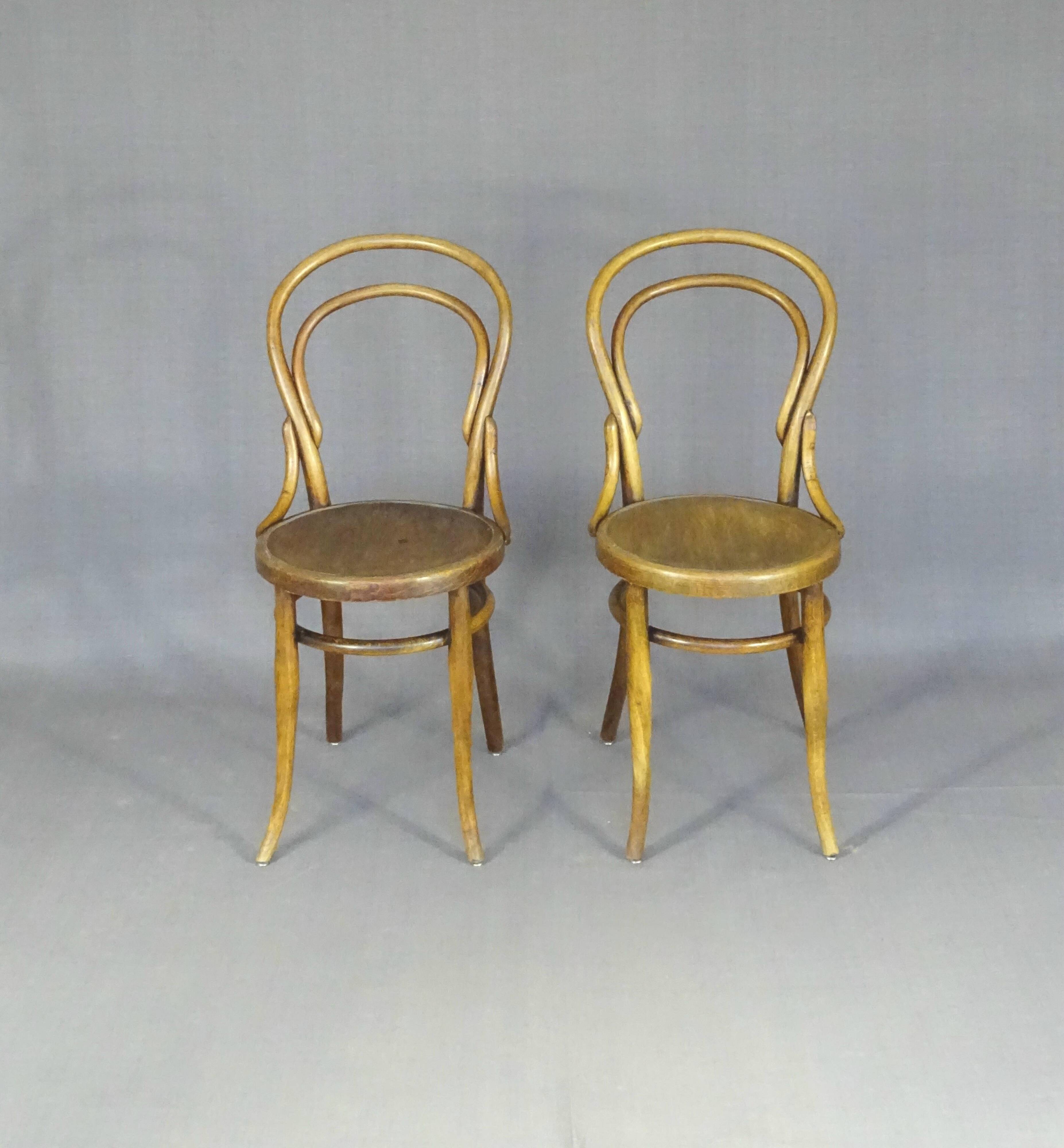 2 Bistro chairs with wooden seats, circa 1890 by Joseph Hofmann, Austria