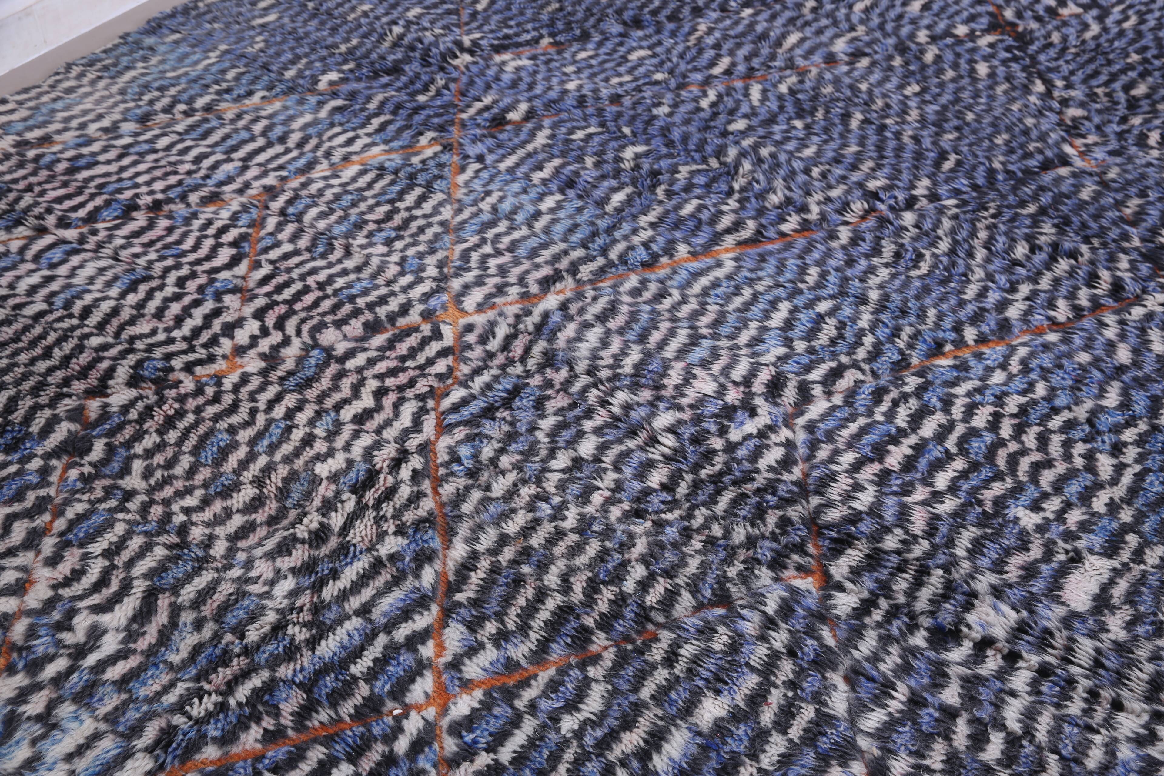 Blue Handmade Beni merirt Rug 258 x 305 cm - Abstract Wool Rug - Berber Rug
