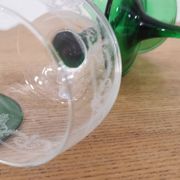 Set of 4 old Alsatian green stemmed wine glasses with vine decor engraved crystal arc