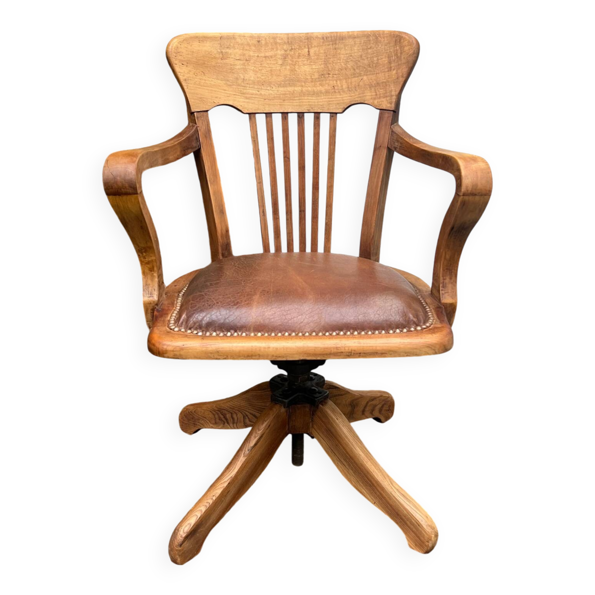 Fauteuil de bureau américain pivotant circa 1900 vintage