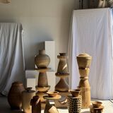 Coffee table, or openwork cubic stool in natural monoxyle mango wood H40.