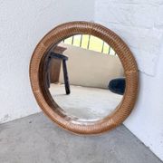 Woven wicker round mirror 1960