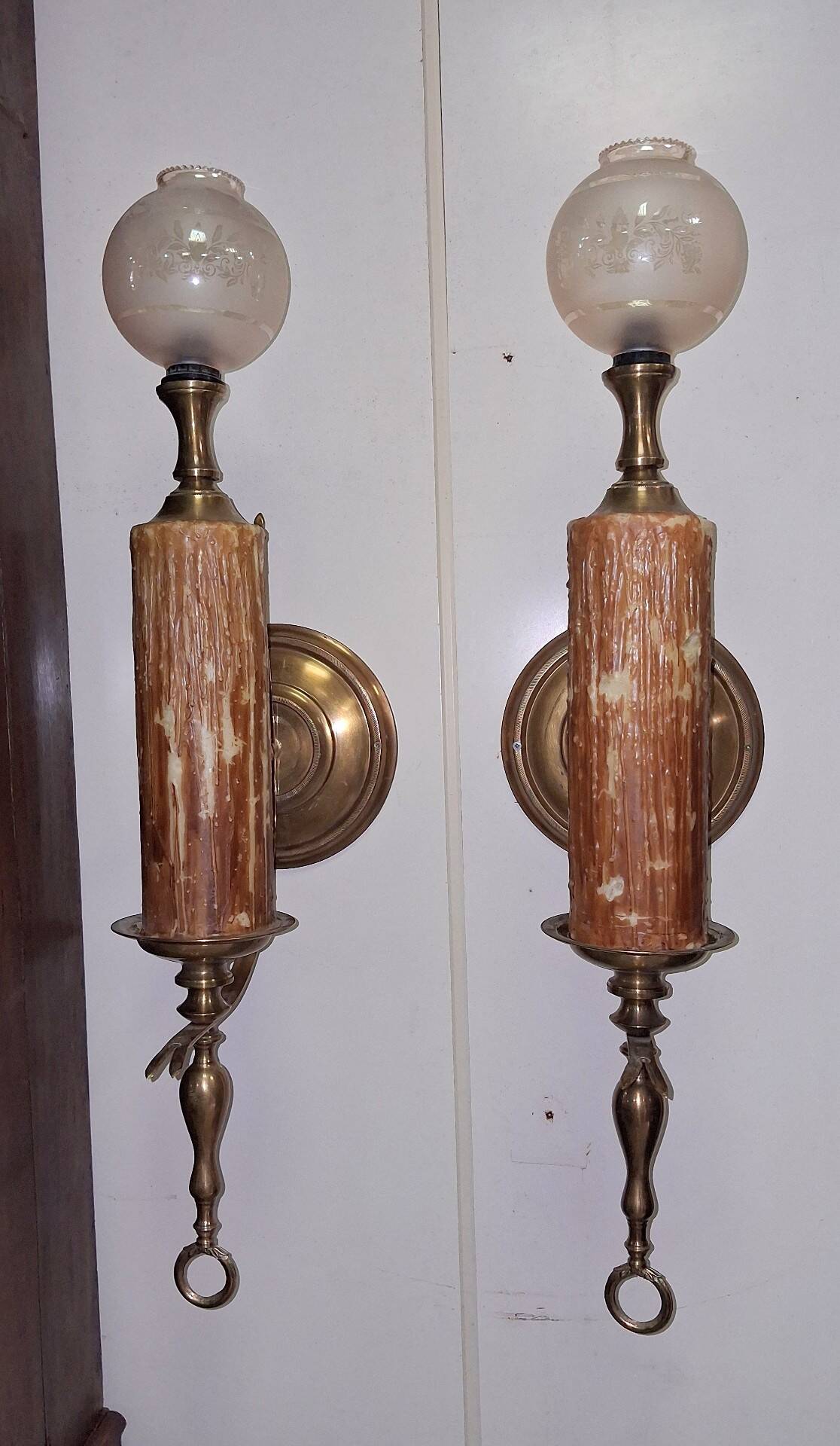 Pair of Candle Holder Style Wall Lights with Melted Wax