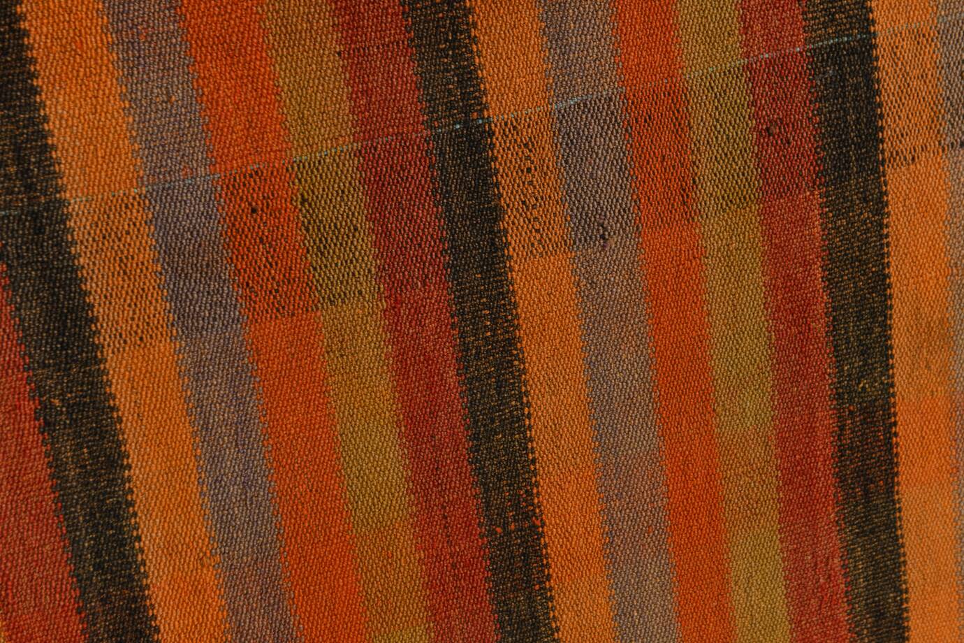 Kilim Vintage à Rayures Fait Main en Laine, Tons Terre et Orange, 200x240