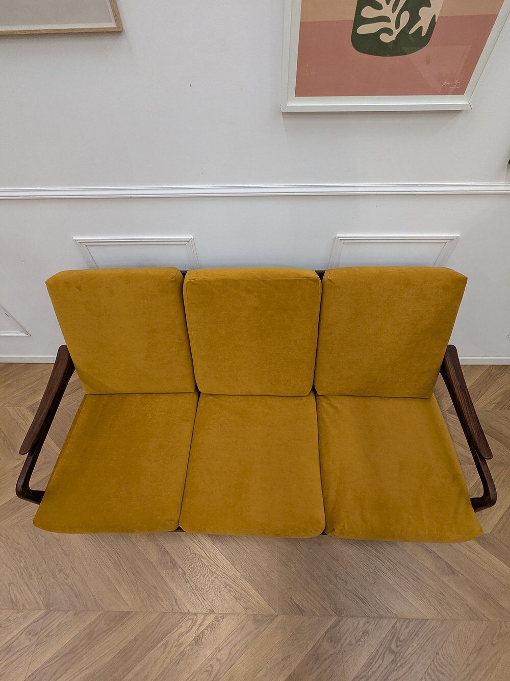 Canapé scandinave retapissé vintage teck