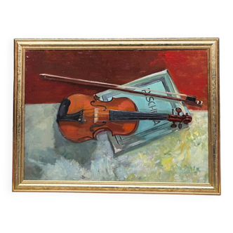 Marcel van den Plas (1939 - 2019). Nature morte au violon.