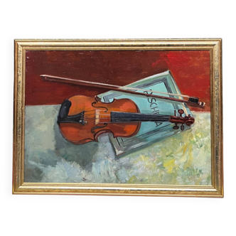 Marcel van den Plas (1939 - 2019). Still life with violin.