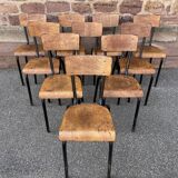 10 chaises d'école en métal et bois, 1960