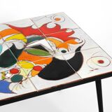 Mid Century Italian Modern Iron Table with Tiled Top and Abstract Motif