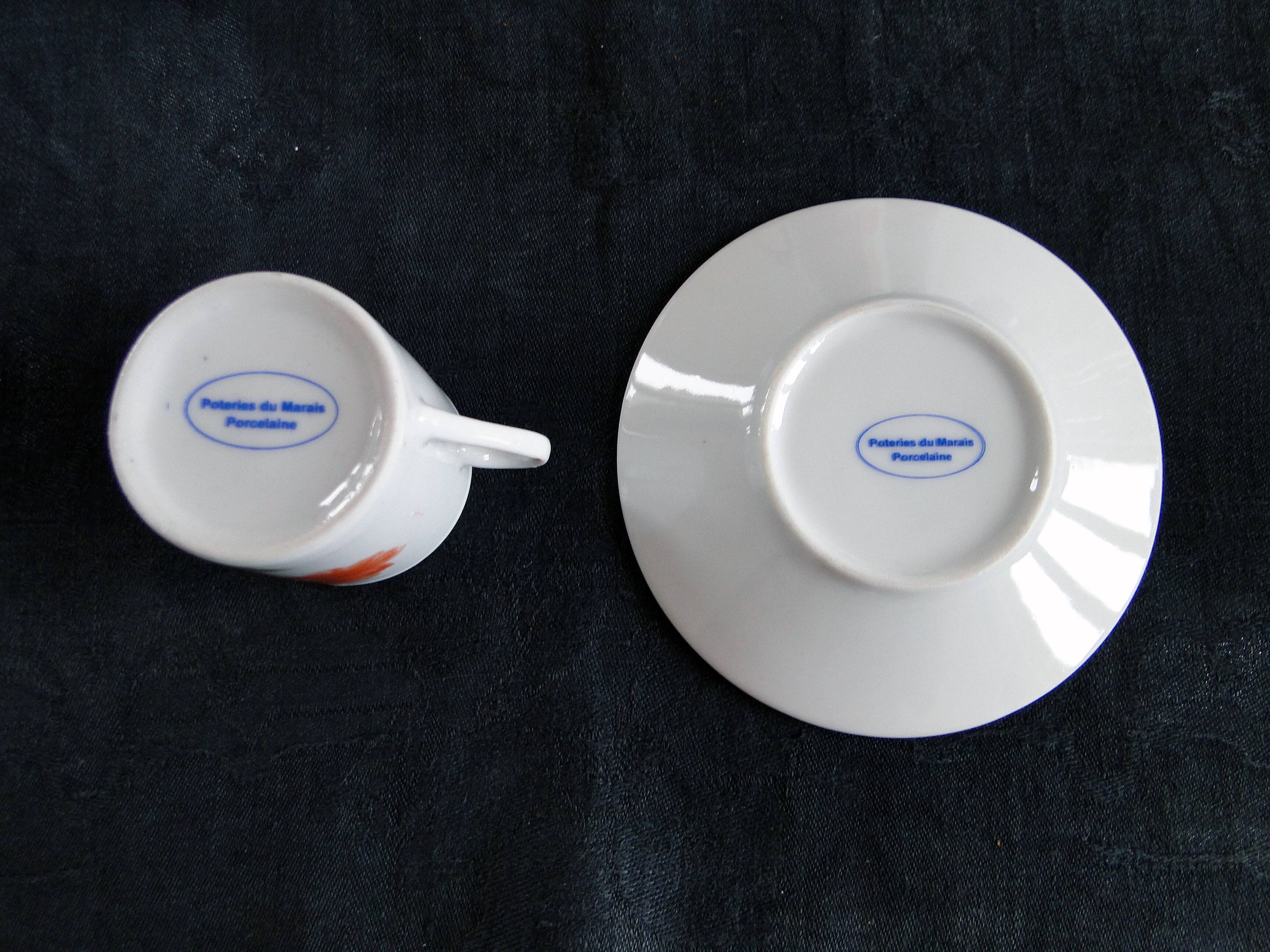 Coffee service 12 cups porcelain pattern poppy pottery of the Marais vintage 70s