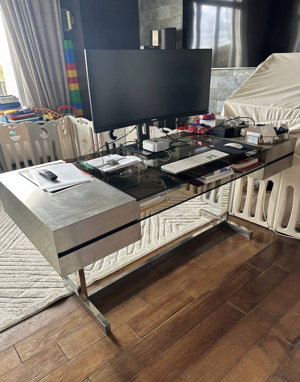 Willy rizzo , vers 1970 rare bureau à double tiroirs