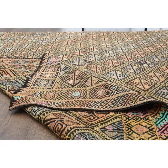 1970s vintage Turkish Oushak handmade wool cotton beige runner rug 185x212