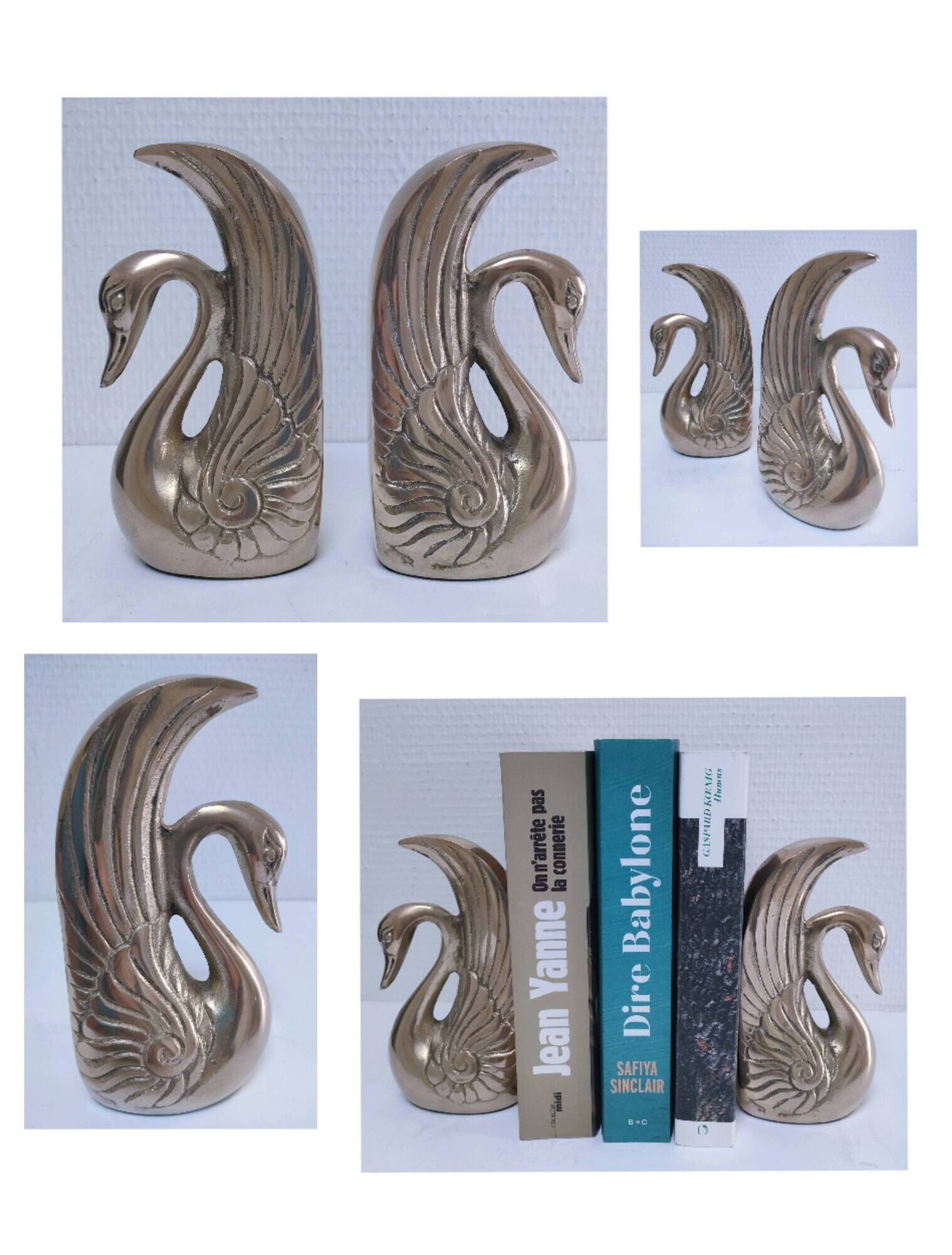 Pair of vintage stylized brass bird bookends