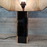 lampe laquée noire et laiton abat jour pagode vintage 1970