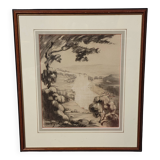 A very beautiful old drawing depicting a hilly landscape rendered in graphite.