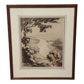 A very beautiful old drawing depicting a hilly landscape rendered in graphite.