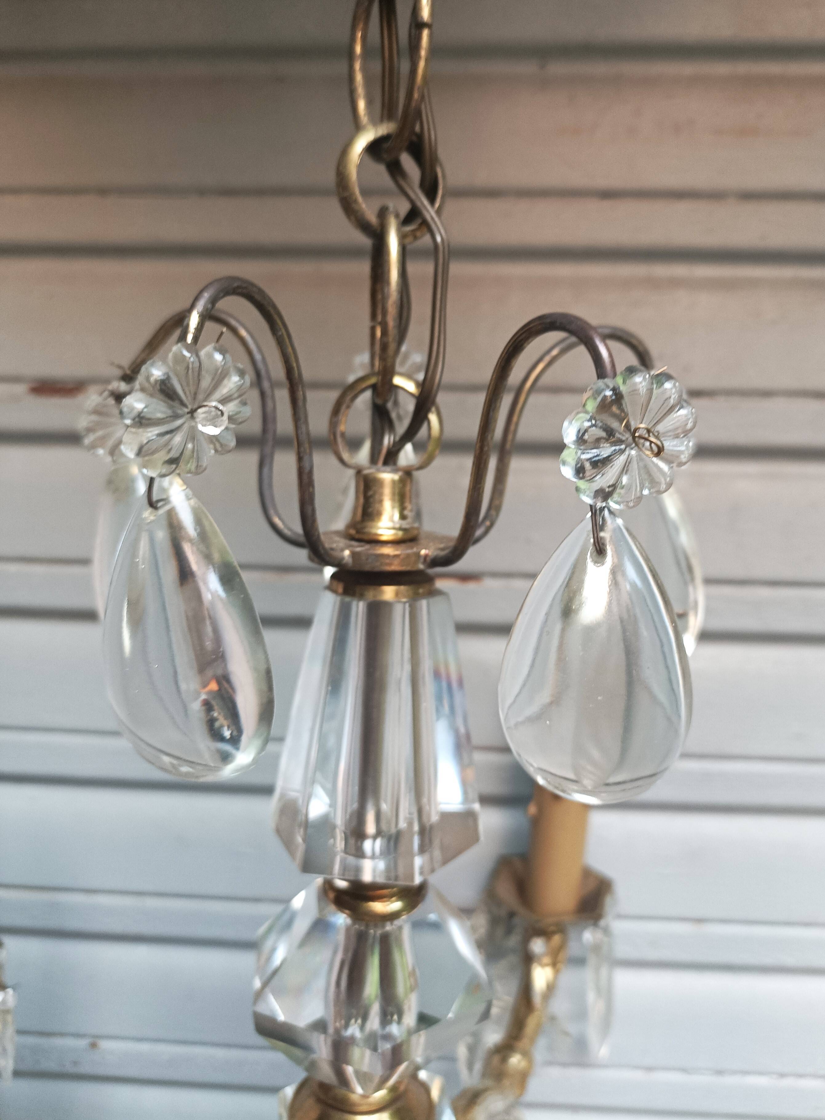 Exceptional bronze chandelier with crystal pendants in working order circa 1910