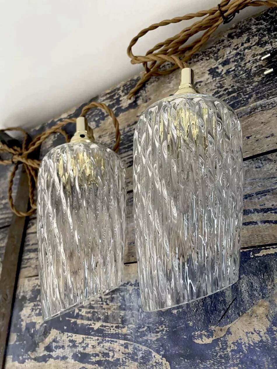 Set of two vintage chiseled glass portable lamps