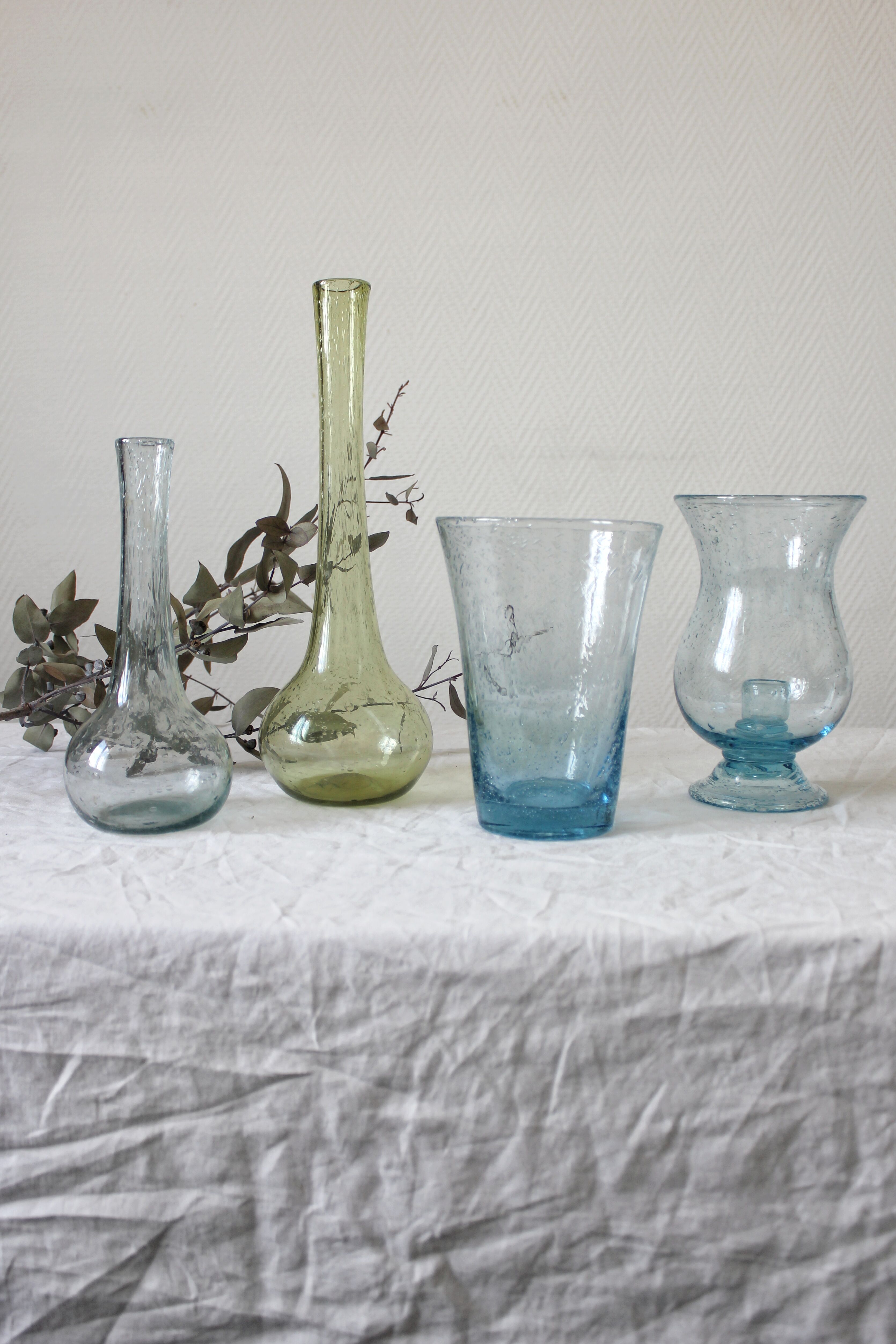 Biot vintage light blue bubbled blown glass soliflore vase