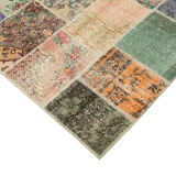 Handmade anatolian overdyed 206 cm x 297 cm multicolor patchwork carpet