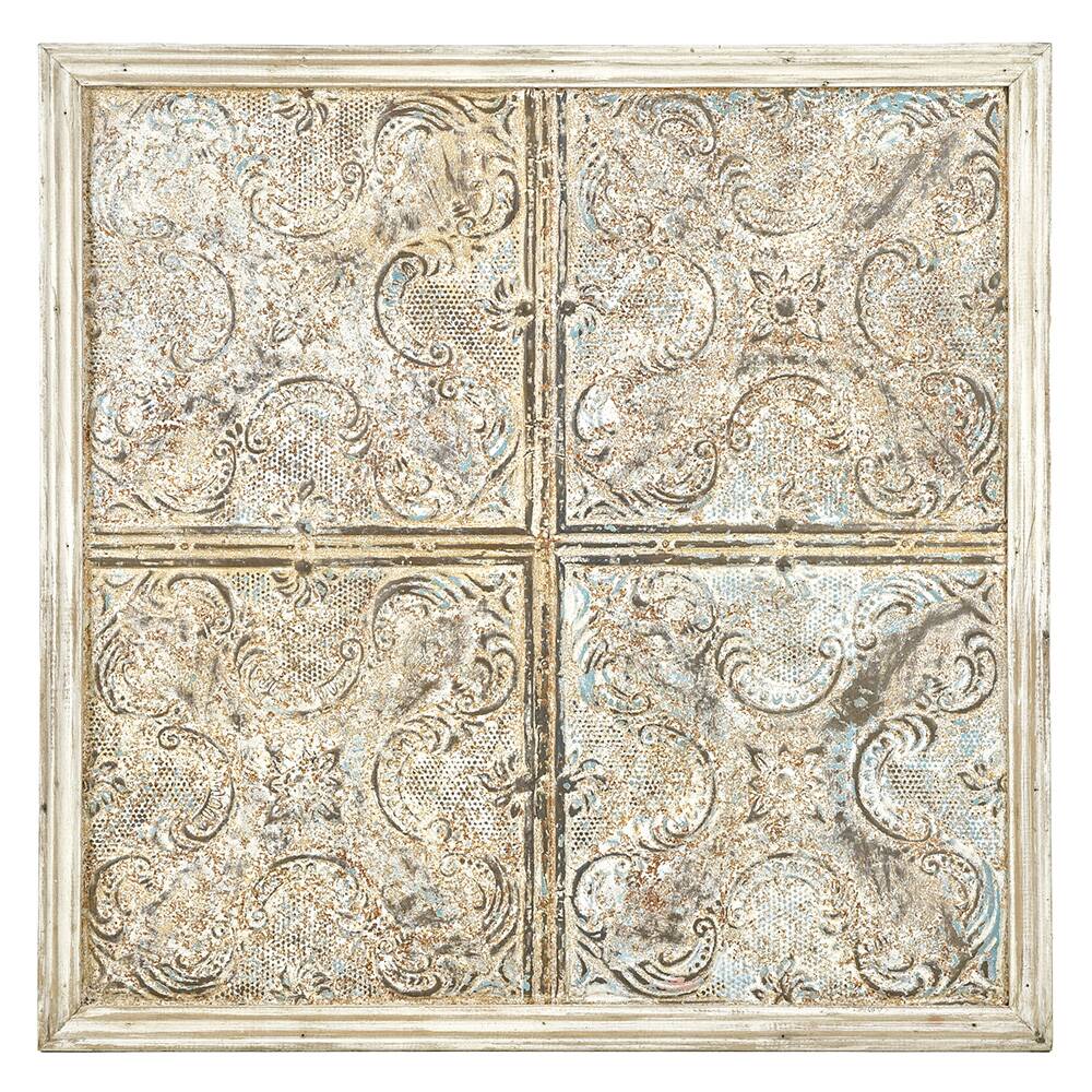 Decorative sheet metal wall plaque and wooden frame