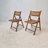 Set of 2 Italian Folding Chairs with Wicker, 1980's